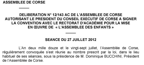 Délibération de l'Assemblée de Corse Délibération de l'Assemblée de Corse