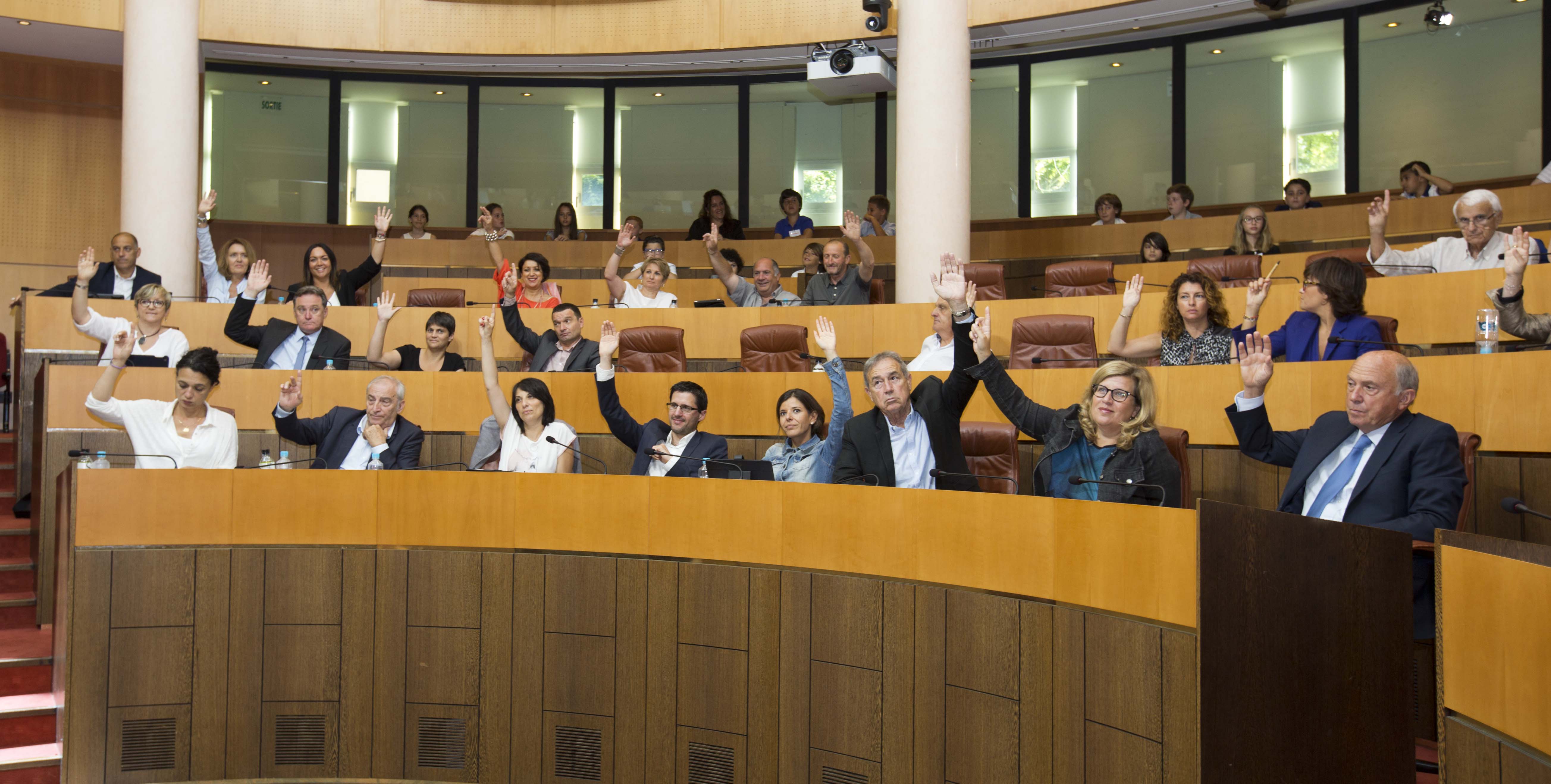 Le vote de la motion par les Conseillers Territoriaux, sous le regard attentif des écoliers