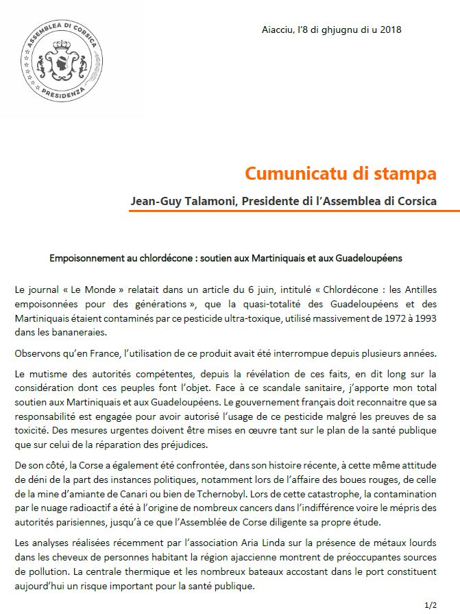 CP - Empoisonnement au chlordécone, soutien aux Martiniquais et aux Guadeloupéens CP - Empoisonnement au chlordécone, soutien aux Martiniquais et aux Guadeloupéens