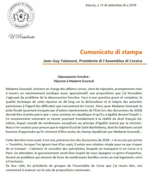 Communiqué de presse - Dépossession foncière : réponse à Madame Gourault Communiqué de presse - Dépossession foncière : réponse à Madame Gourault