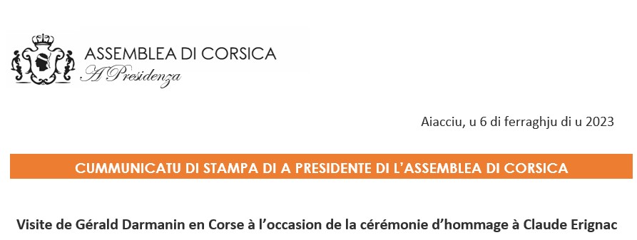 Communiqué : Visite de Gérald Darmanin en Corse à l’occasion de la cérémonie d’hommage à Claude Erignac Communiqué : Visite de Gérald Darmanin en Corse à l’occasion de la cérémonie d’hommage à Claude Erignac