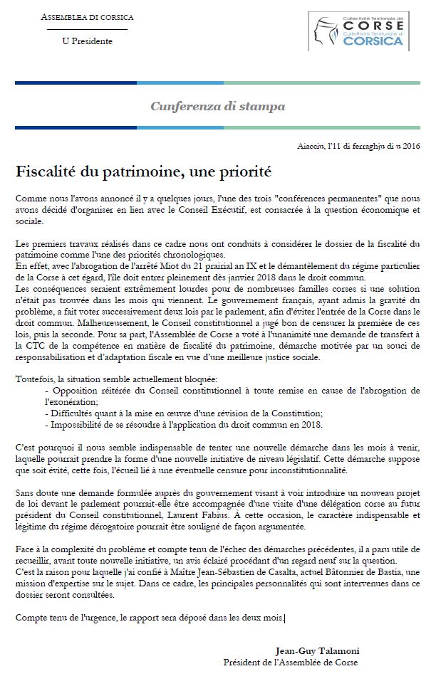 CP - FISCALITÉ DU PATRIMOINE, UNE PRIORITÉ