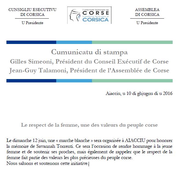 CP - LE RESPECT DE LA FEMME, UNE DES VALEURS DU PEUPLE CORSE