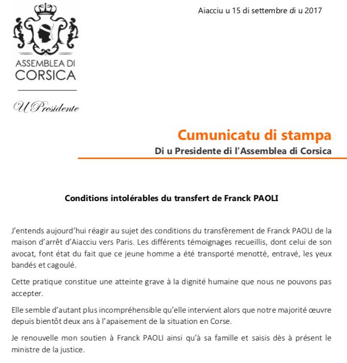CP - Conditions intolérables du transfert de Franck Paoli