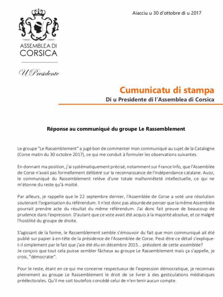 CP - Réponse au groupe Le Rassemblement