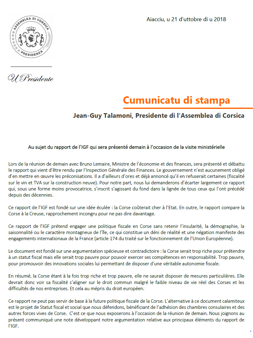 Communiqué de presse - Rapport de l'IGF et visite ministérielle