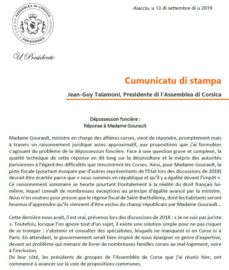 Communiqué de presse - Dépossession foncière : réponse à Madame Gourault