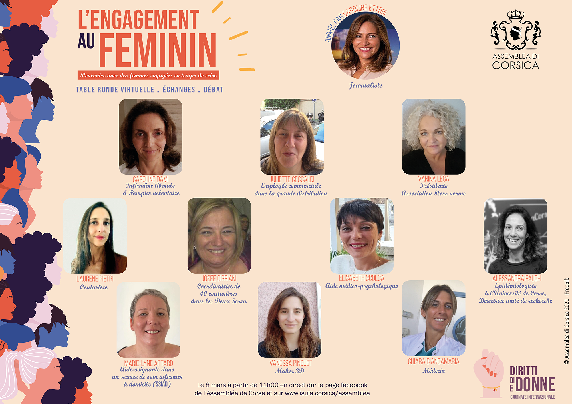 8 di marzu 2021. Visionnez la table ronde virtuelle sur "l'Engagement au Féminin" 