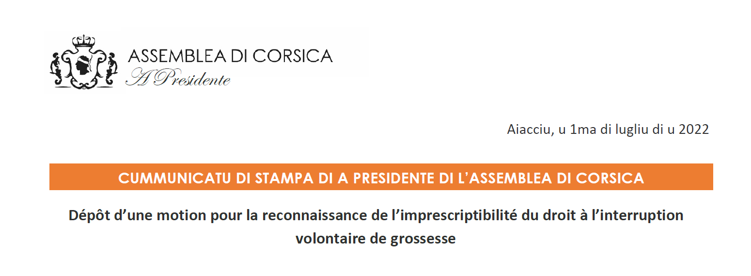 La Présidente de l'Assemblée de Corse dépose une motion en faveur de l'imprescribilité du droit à l'IVG