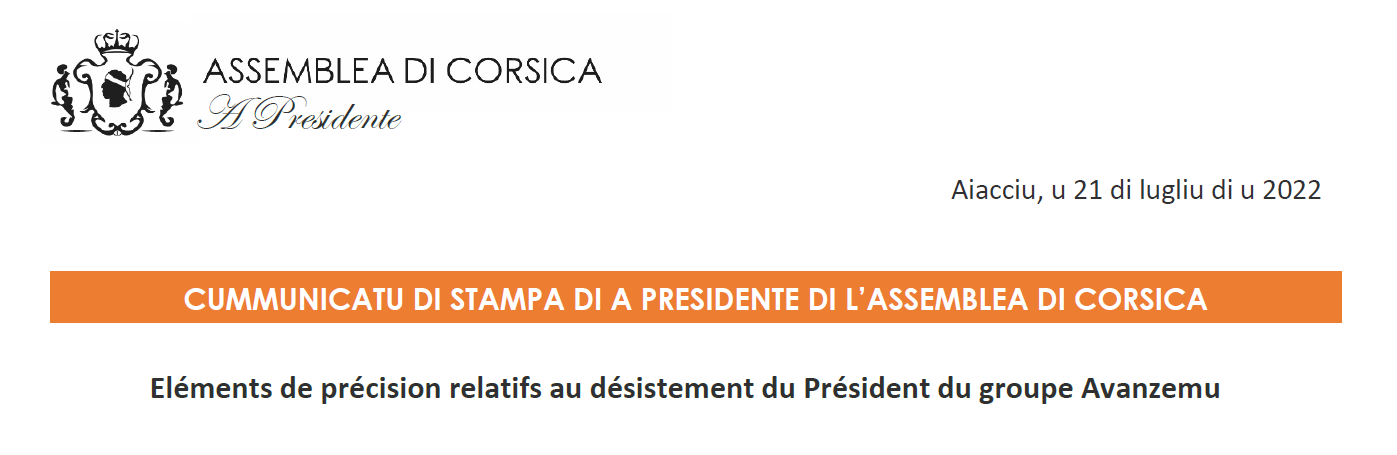 Communiqué : Eléments de précision relatifs au désistement du Président du groupe Avanzemu