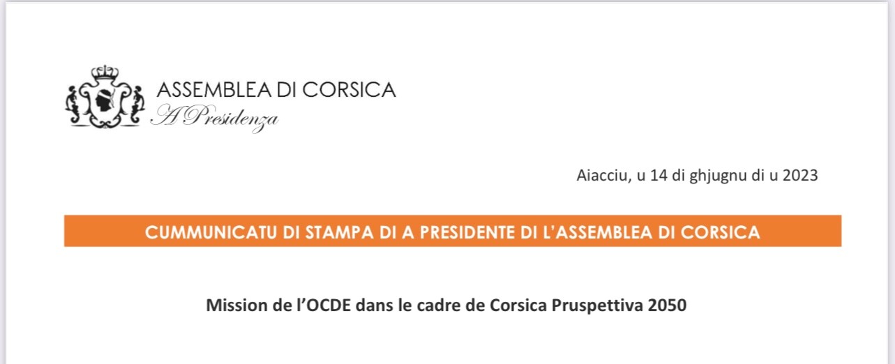 Communiqué : Mission de l’OCDE dans le cadre de Corsica Pruspettiva 2050