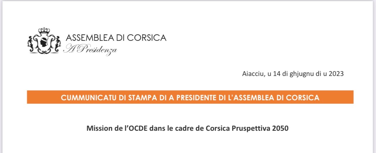Communiqué : Mission de l’OCDE dans le cadre de Corsica Pruspettiva 2050