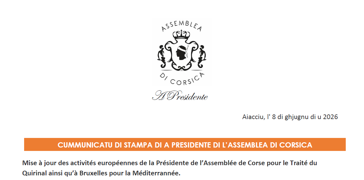 Cummunicatu di stampa di a Presidente di l'Assemblea di Corsica