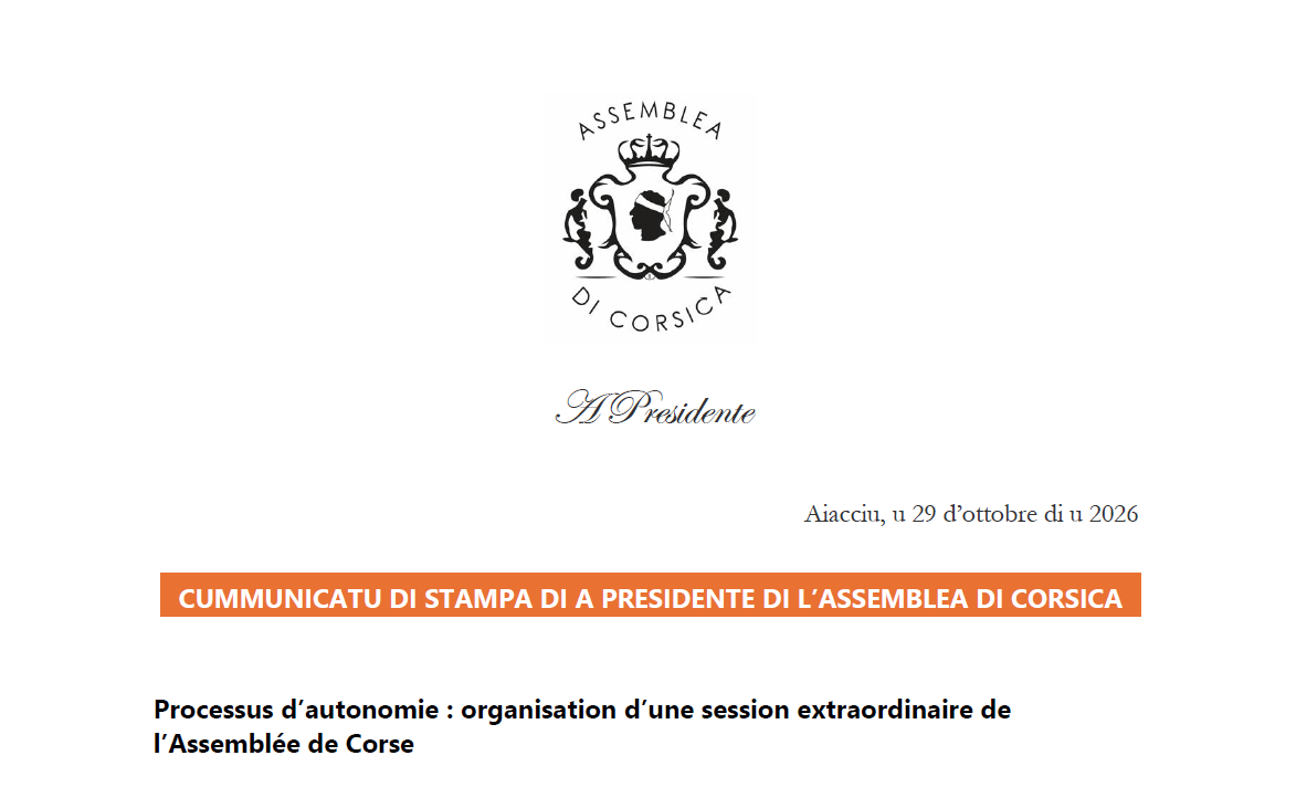 Cummunicatu di stampa di a Presidente di l'Assemblea di Corsica