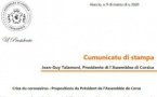 CP - Crise du coronavirus : les propositions du Président de l'Assemblée de Corse