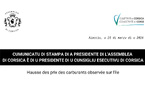 Cumunicatu di stampa di a Presidente di l'Assemblea di Corsica è di u Presidente di u Cunsigliu esecutivu di Corsica : Hausse des prix des carburants observée sur l'île