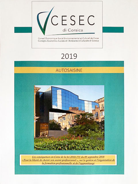 Rapport du CESEC - Les conséquences en Corse de la loi 2018-771 du 05 septembre 2018 « Pour la liberté de choisir son avenir professionnel », sur la gestion et l’organisation de la formation professionnelle et de l’apprentissage
