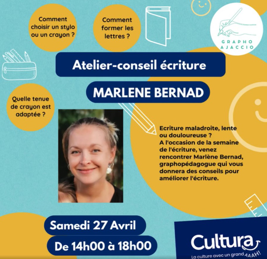 Atelier-conseil écriture avec Marlène Bernard - Cultura - Aiacciu 