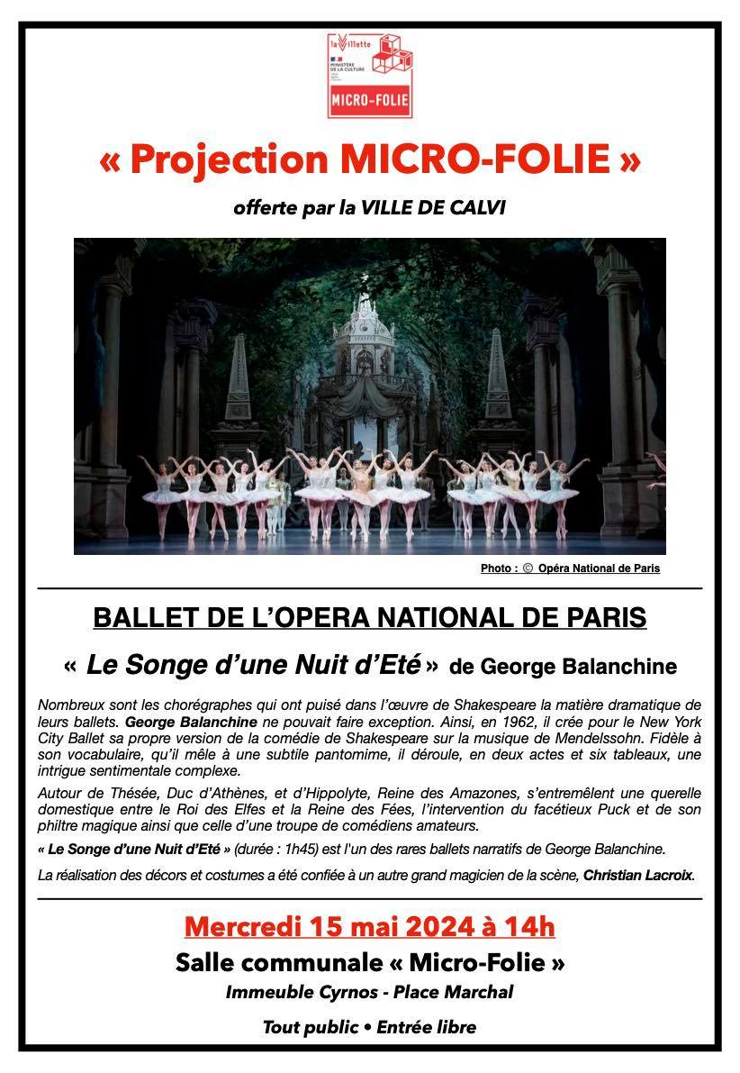 Projection « Micro-Folie » : Le Songe d’une Nuit d’Eté » de George Balanchine - Salle communale « Micro-Folie » - Calvi