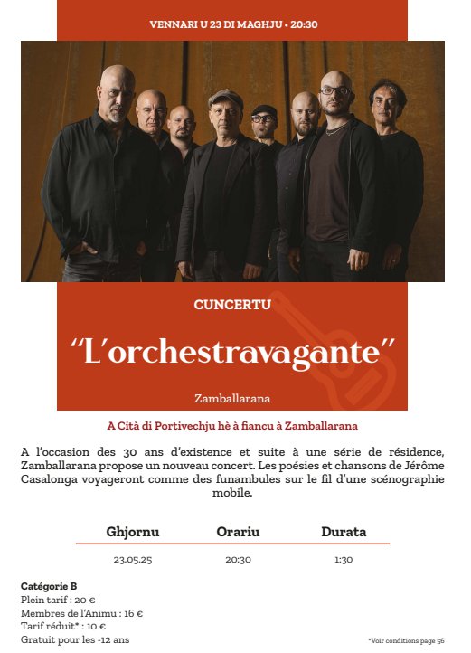 Concert : ‘L’orchestravagante’’ par le groupe Zamballarana - Salle rouge - Portivechju