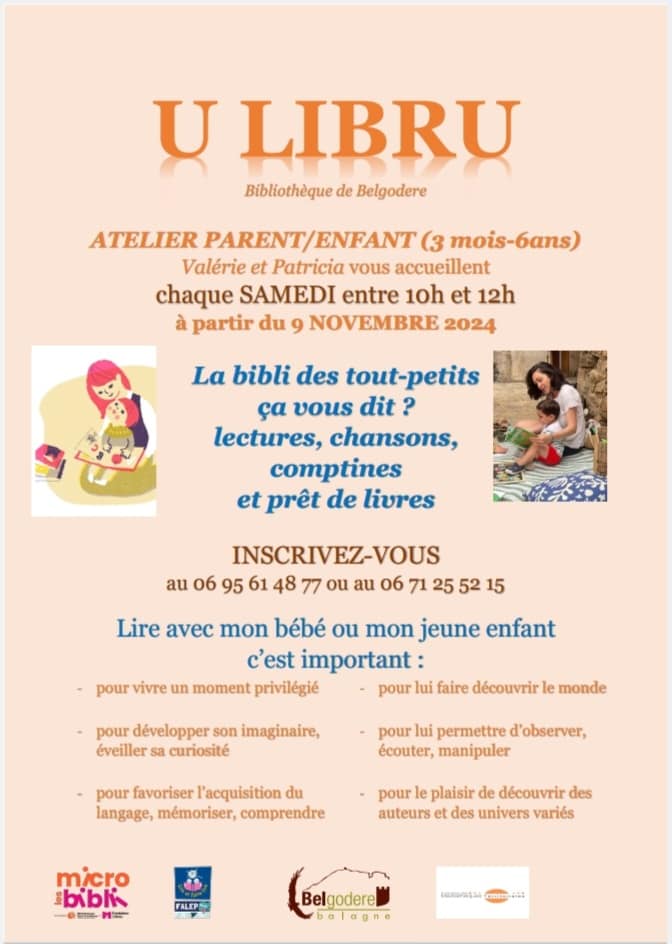 Atelier Parent/enfant (3 mois- 6 ans) : lectures, chansons, comptines et prêt de livres - Bibliothèque - Belgudè