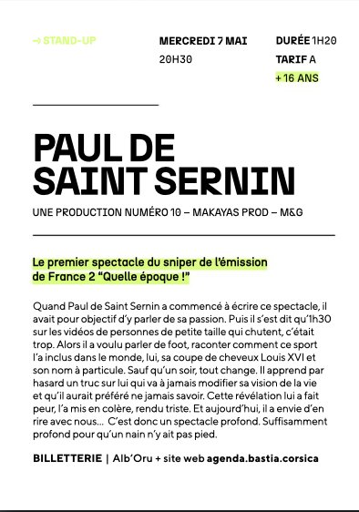 Stand-up : Paul de Saint Serina  - Centre culturel Alb'Oru - Bastia