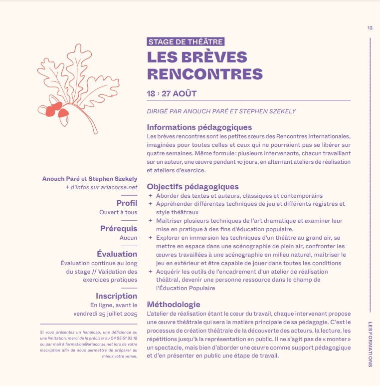 Stage : Les Brèves Rencontres - L'Aria Corse - Pioghjula 