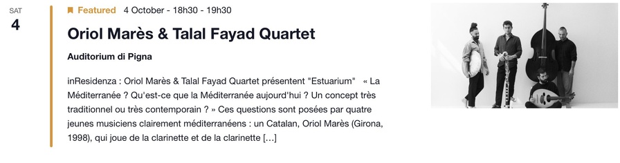 Concert : Oriol Marès & Talal Fayad Quartet - CNCM VOCE / Auditorium de Pigna 