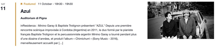 Concert de Minino Garay & Baptiste Trotignon “AZUL” - CNCM VOCE / Auditorium de Pigna 