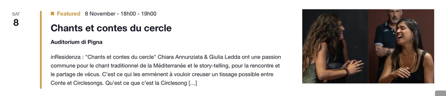 Concert : “Chants et contes du cercle” avec Chiara Annunziata & Giulia Ledda - CNCM VOCE / Auditorium de Pigna 