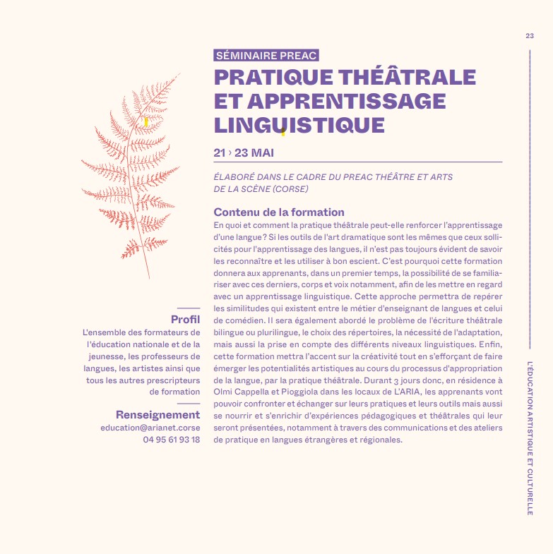 Séminaire PREAC Pratique théâtrale et apprentissage linguistique  - L'Aria - Pioghjula