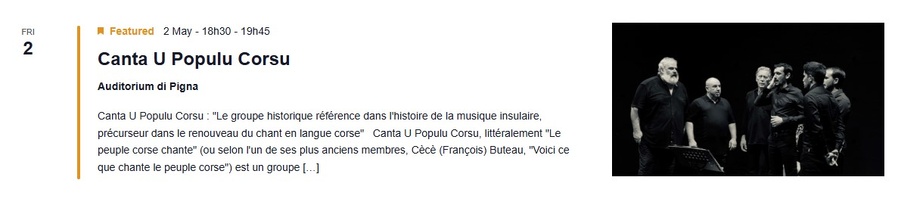 Concert : Canta U Populu Corsu  - CNCM VOCE / Auditorium de Pigna 