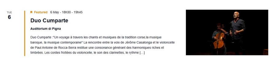 Concert : Duo Cumparte  - CNCM VOCE / Auditorium de Pigna 