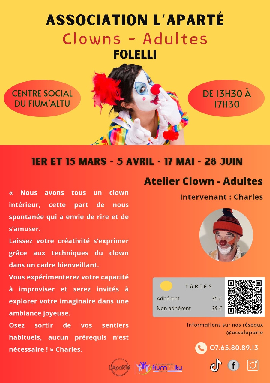 Ateliers clown adultes avec Charles Caplette - Centre social du Fium'Altu - I Fulelli