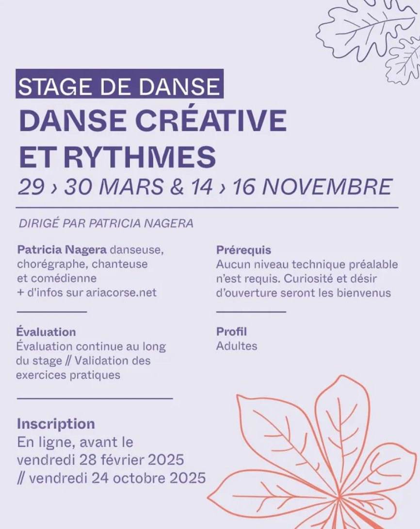 Stage de danse : Créative et Rythmes - L'Aria Corse - Pioghjula 
