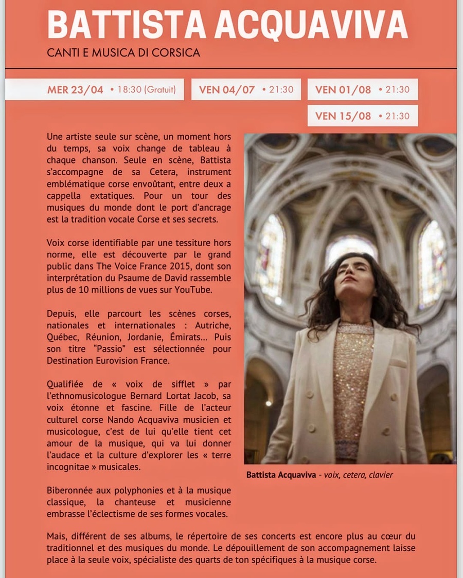 Concert : Battista Acquaviva - CNCM VOCE / Auditorium de Pigna 