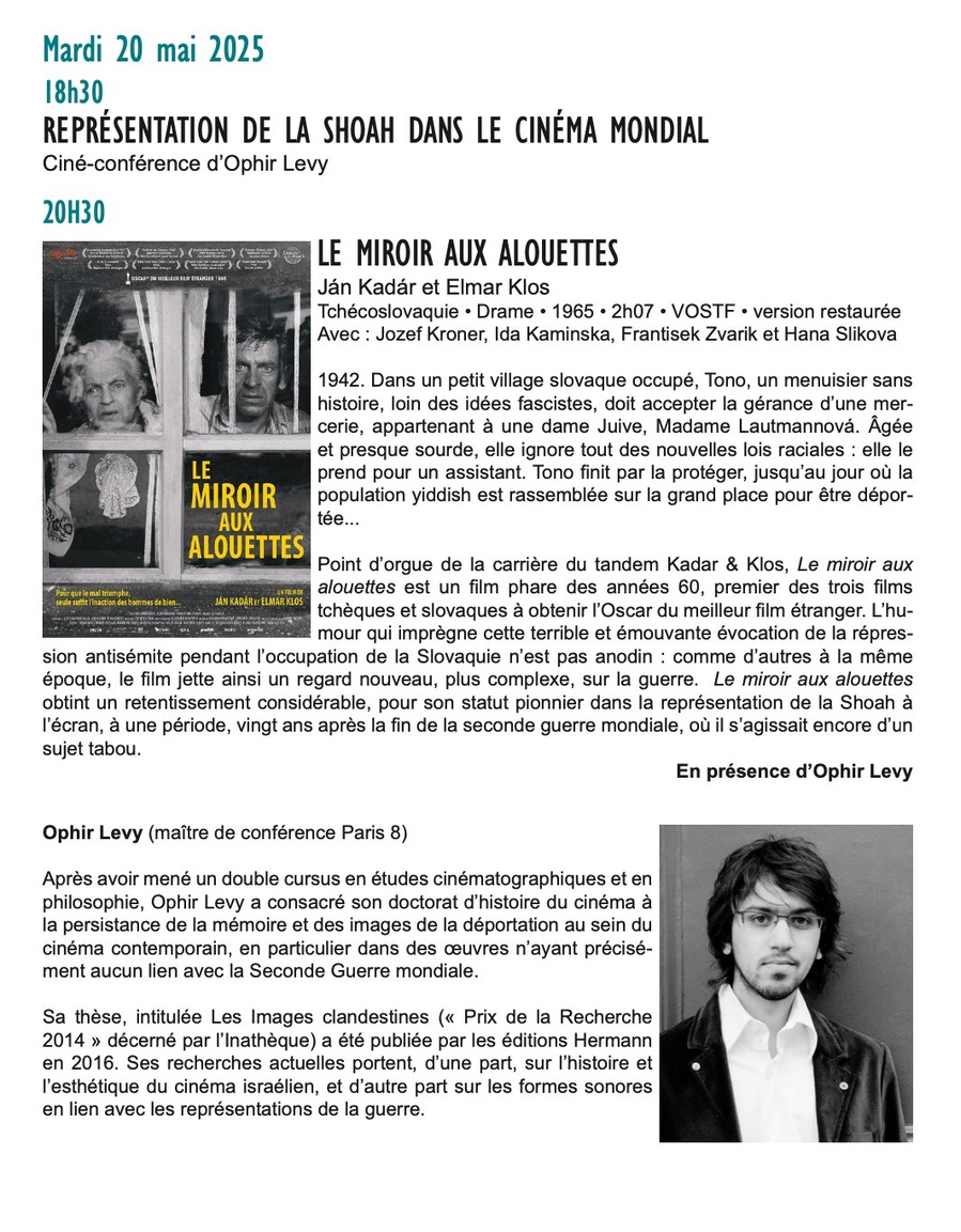 Siné Marti / Ciné-conférence d’Ophir Levy : Représentation de la Shoah dans le cinéma mondial et Projection du film 
