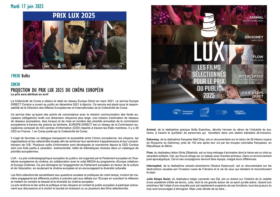 Siné Marti / Projection du prix LUX 2025 du cinéma européen - Cinémathèque de Corse - Portivechju