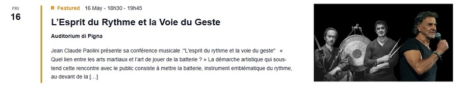 Conférence musicale Jean Claude Paolini “L’esprit du rythme et la voie du geste“ - CNCM VOCE / Auditorium de Pigna 