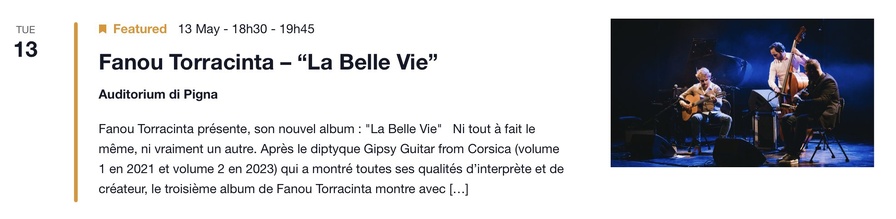 Concert : Fanou Torracinta présente, son nouvel album : “La Belle Vie” - CNCM VOCE / Auditorium de Pigna 