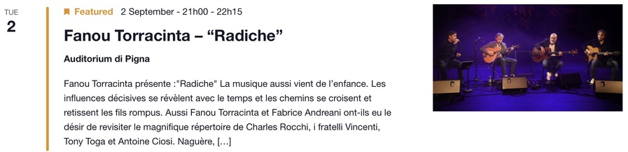 Concert : Fanou Torracinta “Radiche” - CNCM VOCE / Auditorium de Pigna 