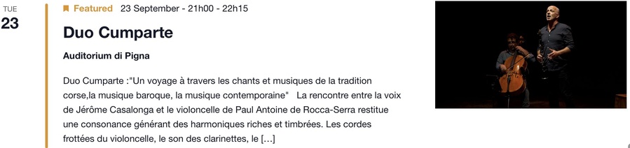 Concert : Duo Cumparte  - CNCM VOCE - Pigna 
