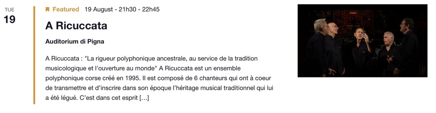 Concert : A Ricuccata - CNCM VOCE - Pigna 