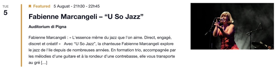 Concert : Fabienne Marcangeli “U So Jazz” - CNCM VOCE - Pigna 