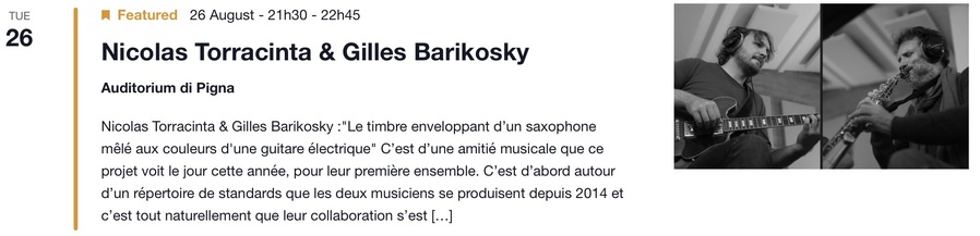 Concert : Nicolas Torracinta & Gilles Barikosky - CNCM VOCE - Pigna 