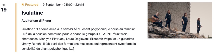 Concert : Isulatine - CNCM VOCE - Pigna 