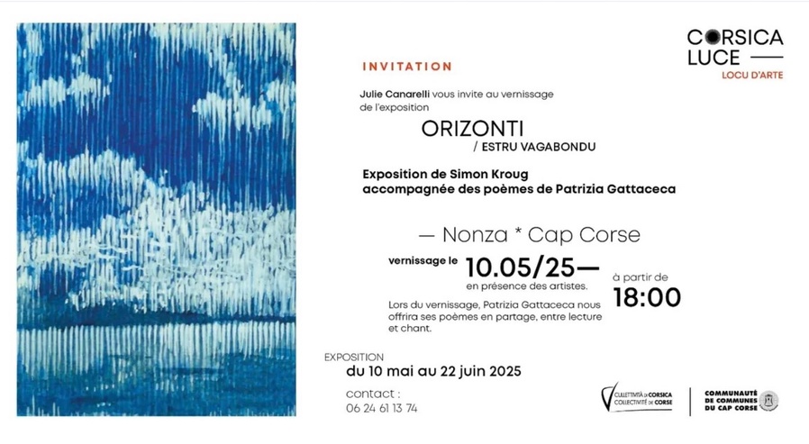 Vernissage de l'exposition de Simon Kroug accompagnée des poèmes de Patrizia Gattaceca en présence des artistes - Corsica Luce - Nonza 