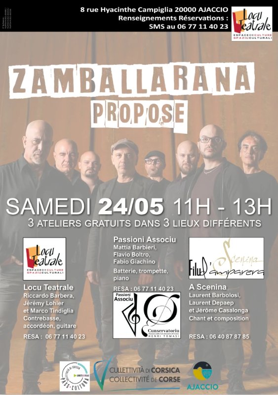 Atelier “Dialogues entre instruments, voix, et composition” avec le groupe Zamballarana - Passioni Associu / Spaziu Culturali Locu Teatrale / A Scenina - Aiacciu