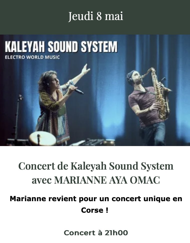 Concert de Kaleyah Sound System, avec Marianne Aya Omac - Parc de Saleccia - L'Isula