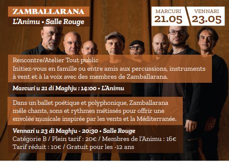 Rencontre / atelier avec le groupe Zamballarana - Médiathèque l'Animu - Portivechju